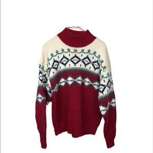 Vintage Allen Solly Nordic Mock Neck Wool Sweater Christmas L Red